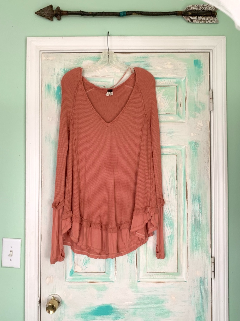 We The Free/Free People Laguna Orange Thermal Blouse Tunic Small